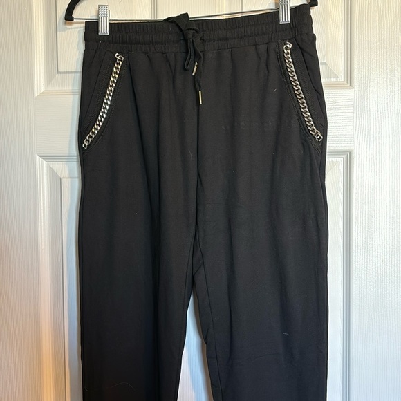Vocal Pants - Vocal women’s black chain detail drawstring pants size medium